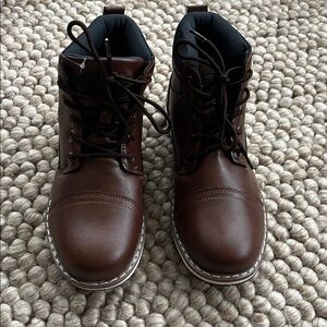 Brown Leather Lace-Up Boots